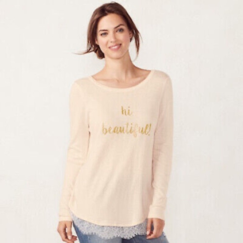 Hi Beautiful Long Sleeve Light Sweater Top- NWOT